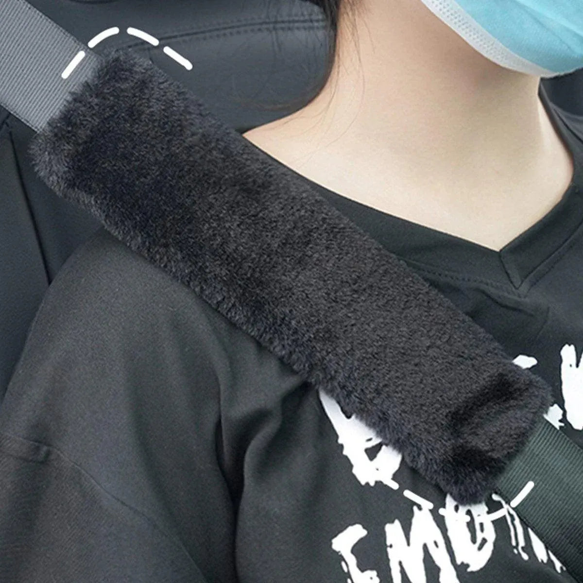Winter Plush Shoulder Strap Cover Neck Cushion Pad for Comfortable Car Travel 2PCS - Black