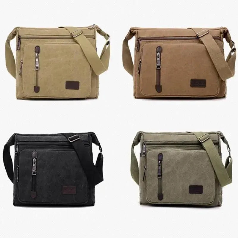 Retro Canvas Messenger Shoulder Bag for Men Travel Crossbody Satchel with Zippers - Coffee