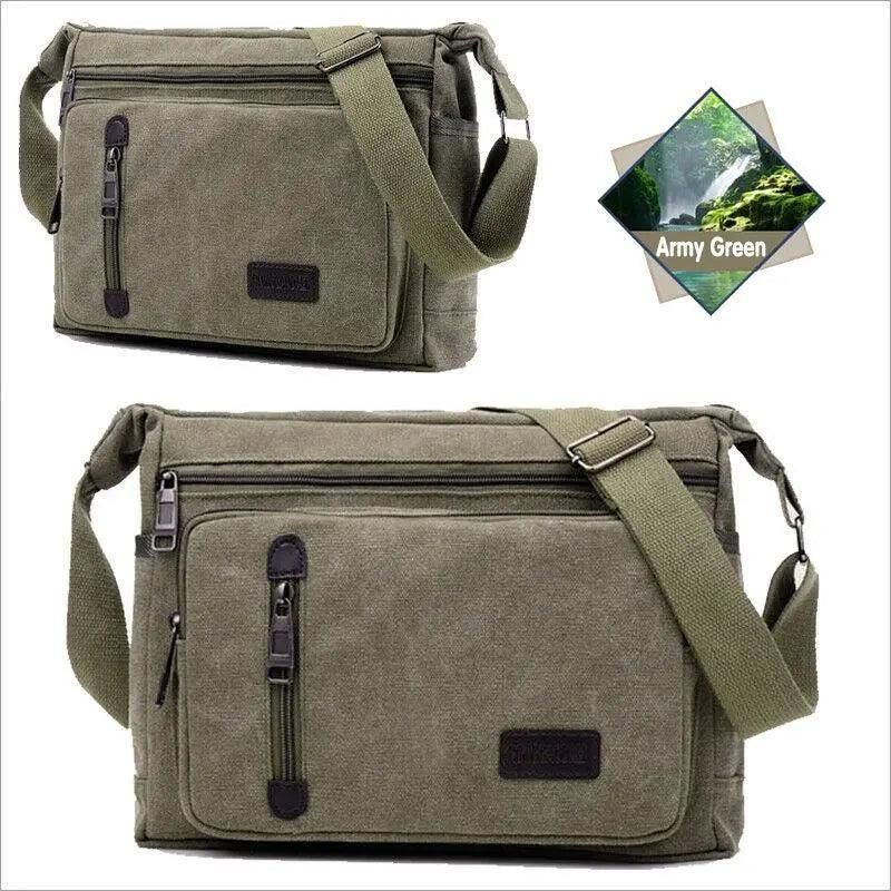 Retro Canvas Messenger Shoulder Bag for Men Travel Crossbody Satchel with Zippers - Coffee