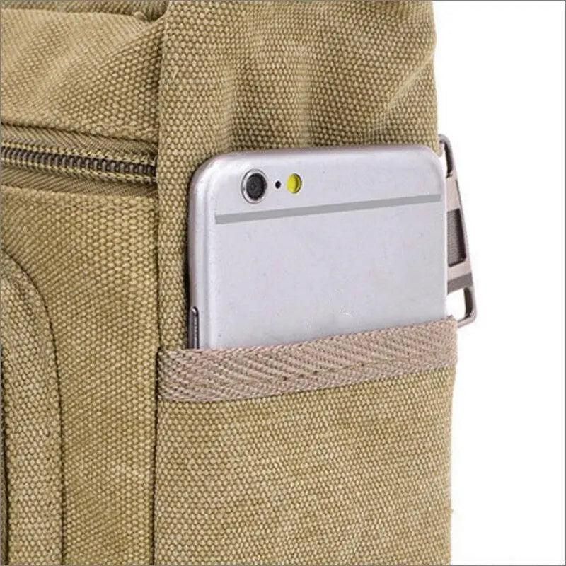 Retro Canvas Messenger Shoulder Bag for Men Travel Crossbody Satchel with Zippers - Khaki