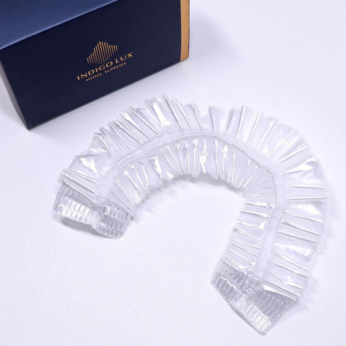 50pcs Transparent Shower Caps Individually Wrapped for Hotel Guesthouse Supplies - B