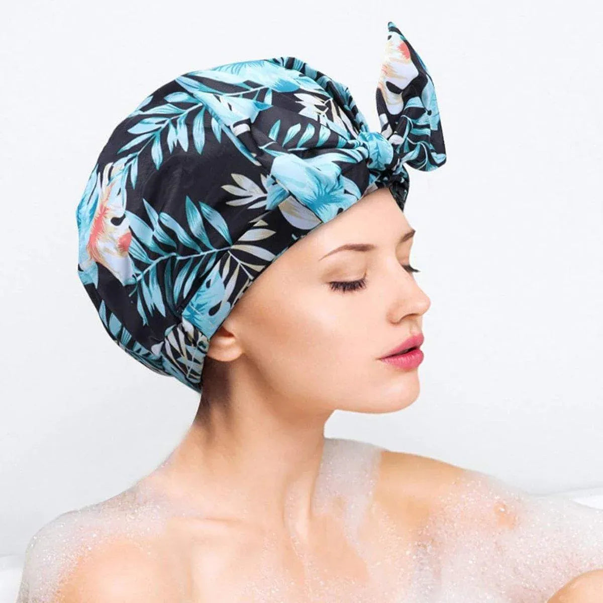 Woman Shower Cap Reusable Long Hair Large Turban Bathroom Waterproof Hair Cap - Coconut Tree