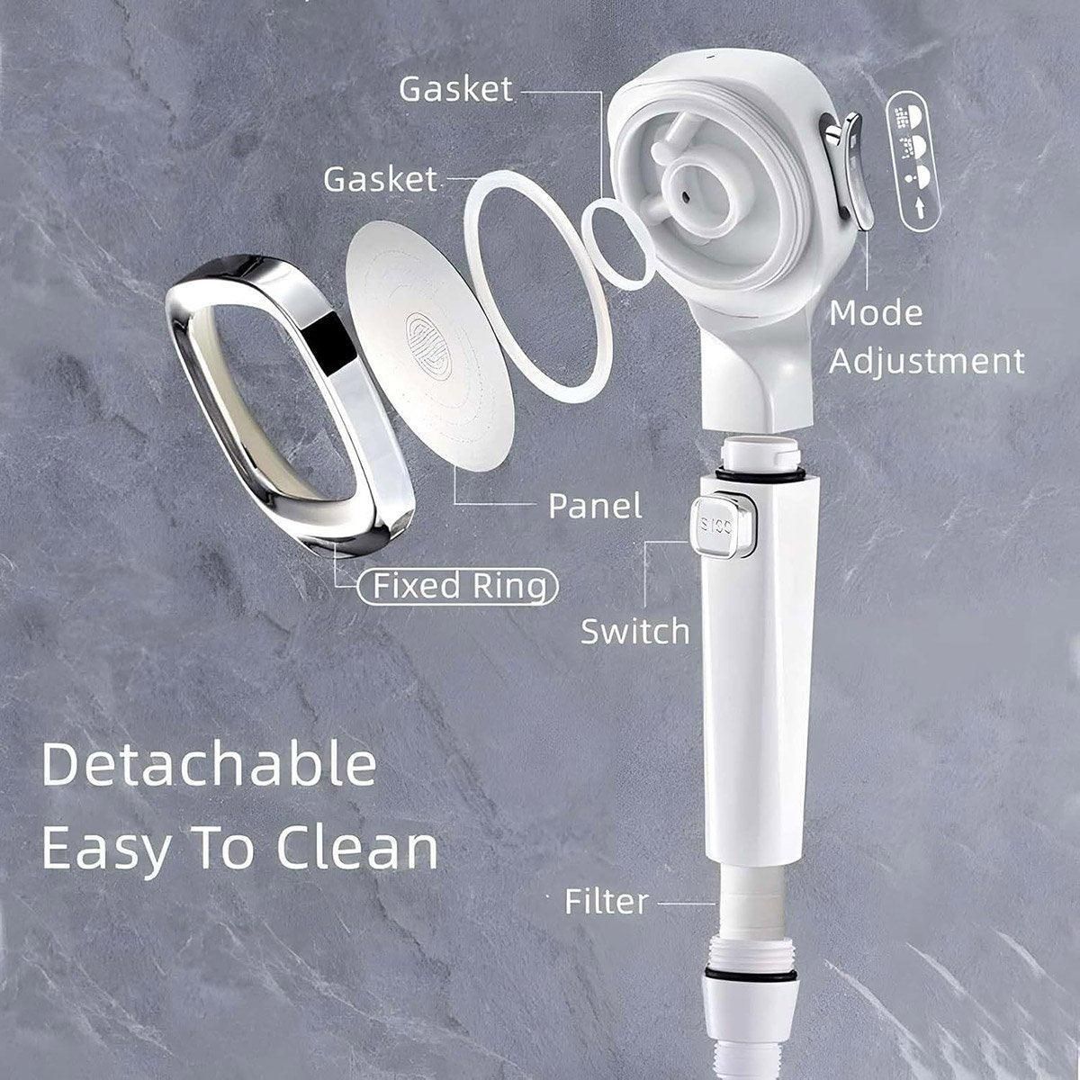 High Pressure Handheld Shower Head with Filter for Bathroom Water Saving Spray - White
