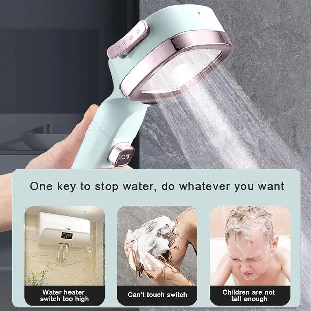 High Pressure Handheld Shower Head with Filter for Bathroom Water Saving Spray - White