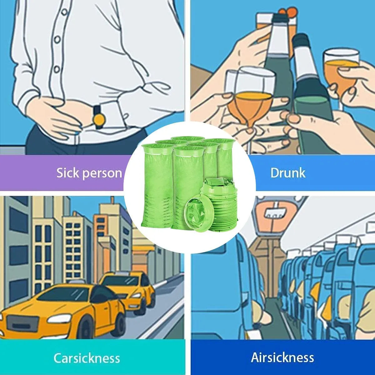 50PCS Motion Sickness Bags Portable Car Travel Vomit Bags for Morning Nausea