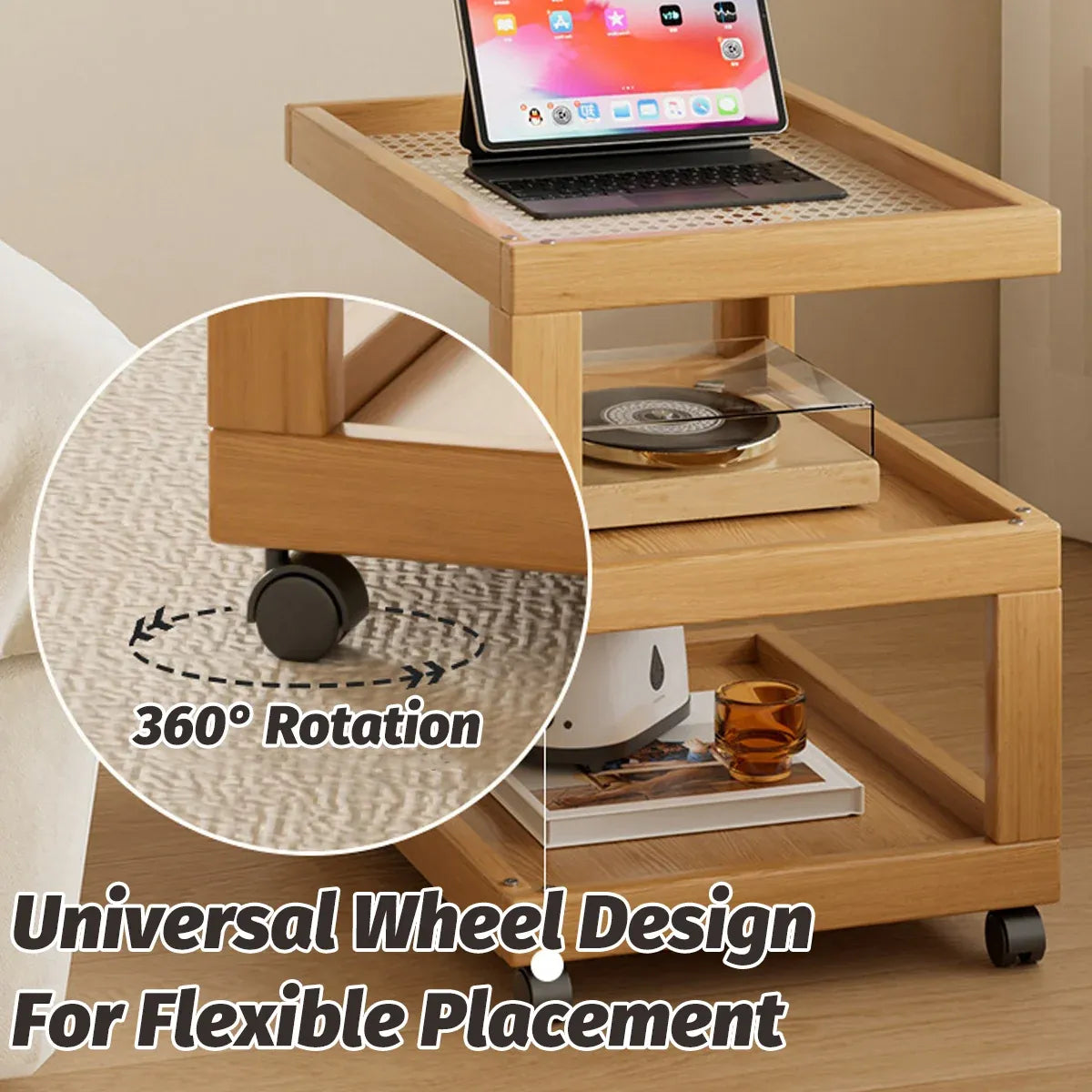Mobile Coffee Table with Rolling Caster Wheels Versatile Living Room Side Table