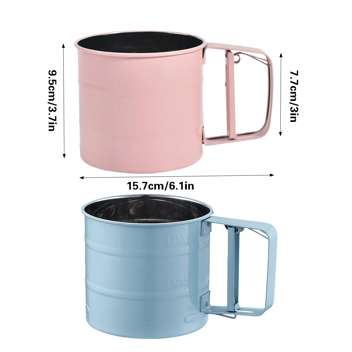 Hand Squeeze Mechanical Flour Sifter Stainless Steel One Hand Baking Sieve - Blue