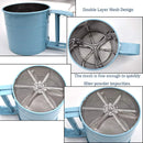 Hand Squeeze Mechanical Flour Sifter Stainless Steel One Hand Baking Sieve - Blue