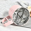 Hand Squeeze Mechanical Flour Sifter Stainless Steel One Hand Baking Sieve - Pink