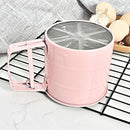 Hand Squeeze Mechanical Flour Sifter Stainless Steel One Hand Baking Sieve - Pink