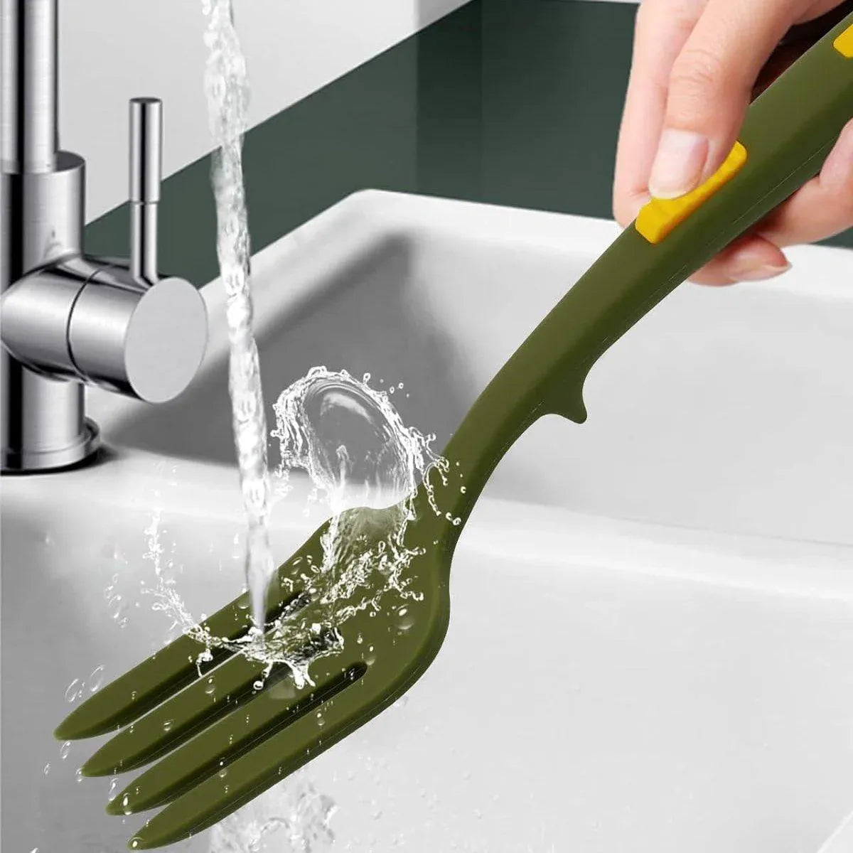2PCS Silicone Heat Resistant Flexible Cooking Forks Dishwasher Safe Kitchen - Blue-Green