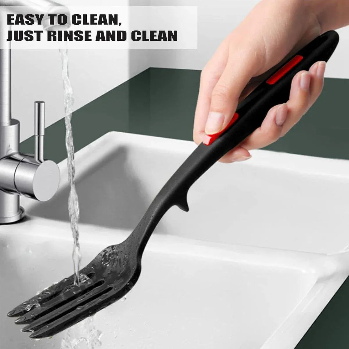 2PCS Silicone Heat Resistant Flexible Cooking Forks Dishwasher Safe Kitchen - Red-Black