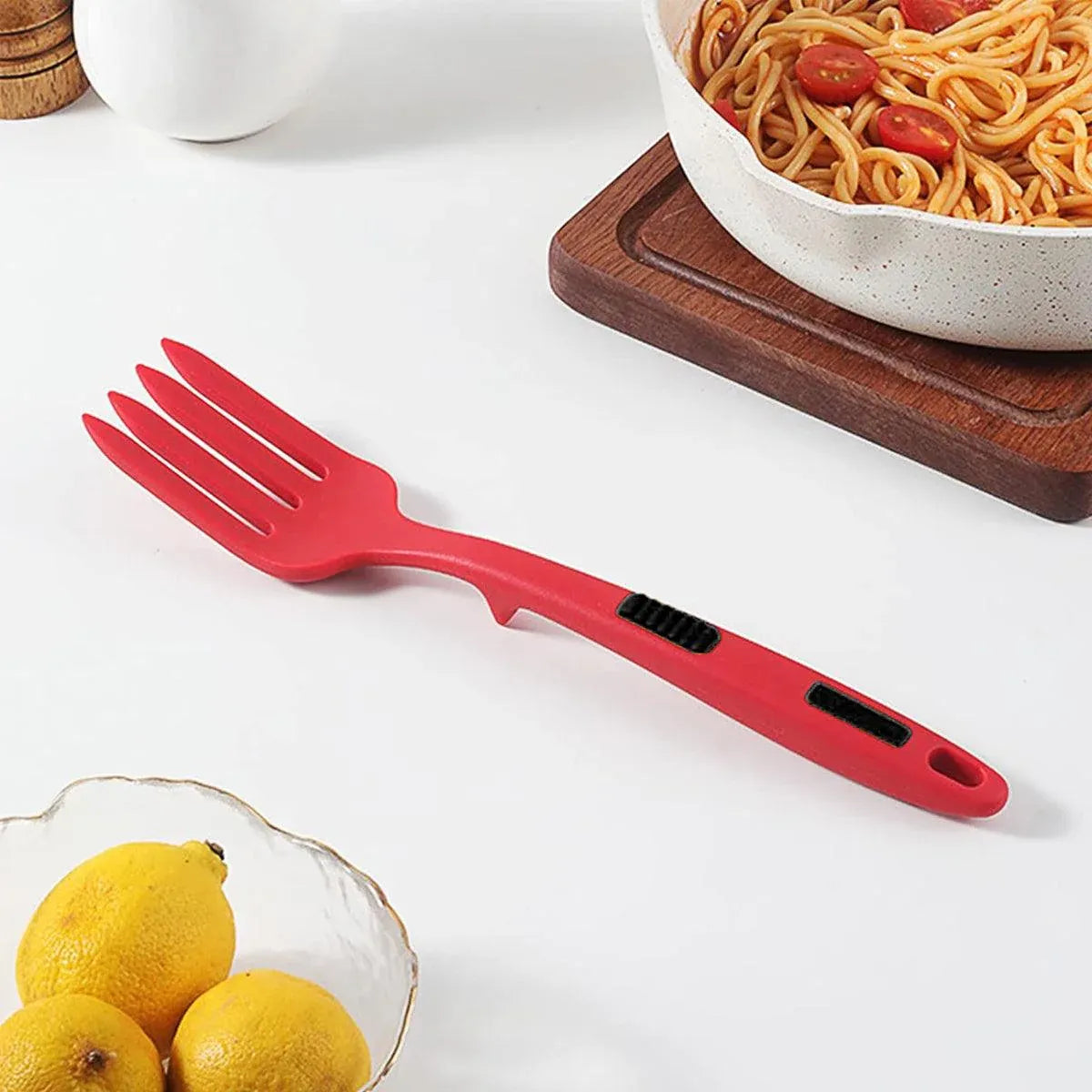 2PCS Silicone Heat Resistant Flexible Cooking Forks Dishwasher Safe Kitchen - Red-Black