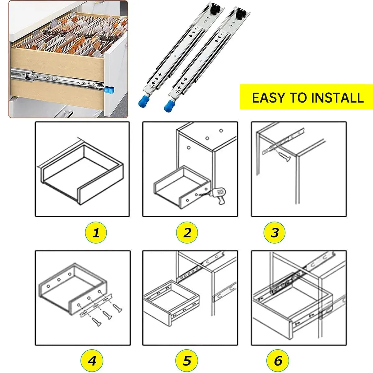 2PCS 53mm Heavy Duty Drawer Slides 850mm Full Extension Rail