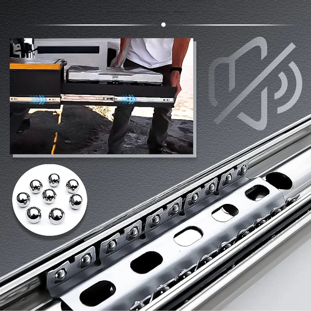 2PCS 53mm Heavy Duty Drawer Slides 850mm Full Extension Rail