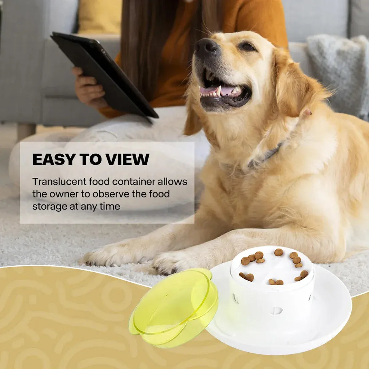Automatic Pet Food Dispenser Feeding Bowl for Dogs and Cats Food Storage Bowl - Yellow