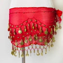 1X 3Rows Belly Dance Dancing Hip Scarf Belt Chain Skirt Golden Tone 98 Coin Bead - Rose Red