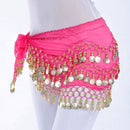 1X 3Rows Belly Dance Dancing Hip Scarf Belt Chain Skirt Golden Tone 98 Coin Bead - Rose Red