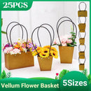 25x Kraft Paper Bag Flowers Waterproof Bouquet Basket Gift Box With Handle - 25PCS-Sq Small