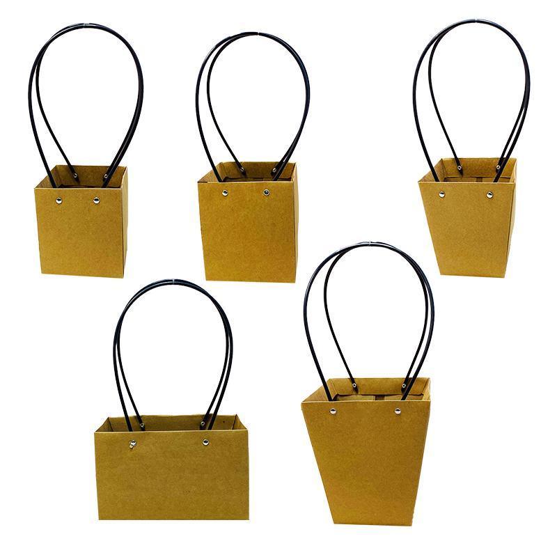 25x Kraft Paper Bag Flowers Waterproof Bouquet Basket Gift Box With Handle - 25PCS-Sq Small