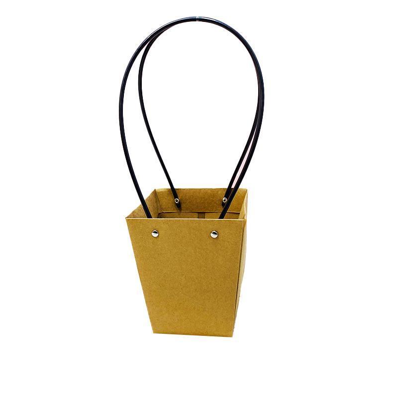 25x Kraft Paper Bag Flowers Waterproof Bouquet Basket Gift Box With Handle - 25PCS-Sq Small