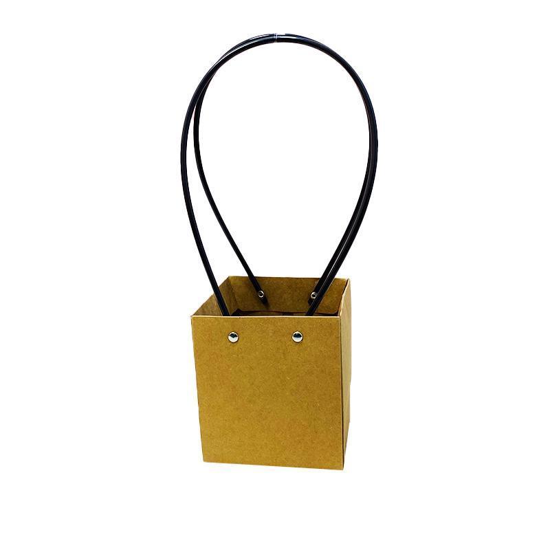 25x Kraft Paper Bag Flowers Waterproof Bouquet Basket Gift Box With Handle - 25PCS-Sq Small