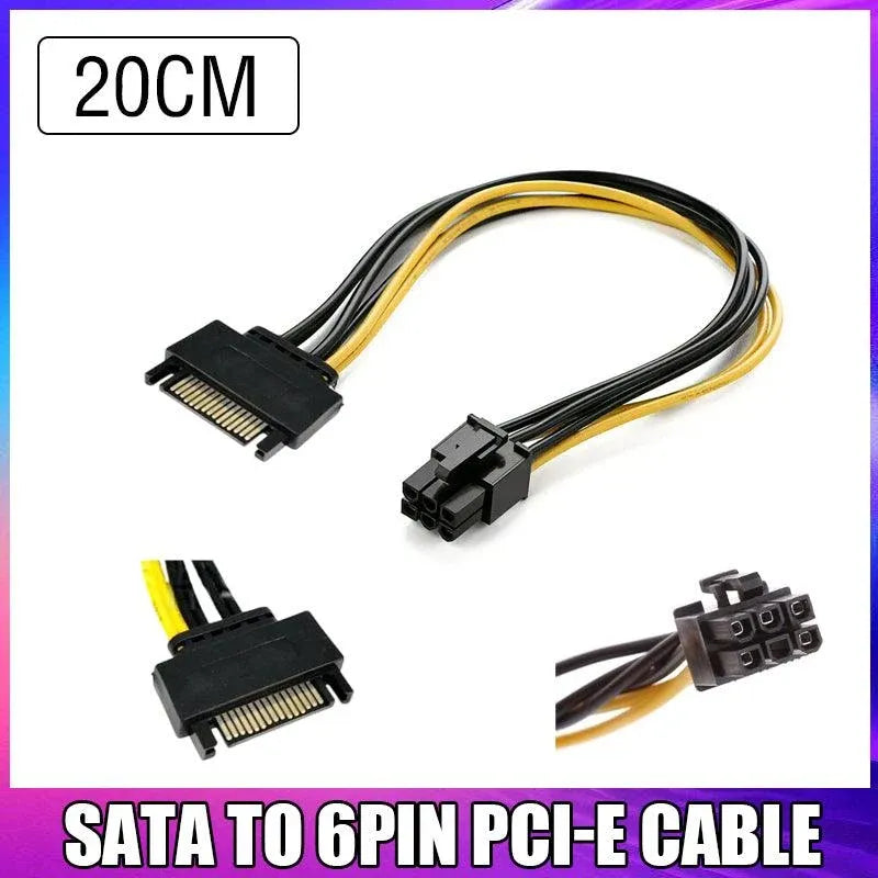 20CM 15 Pin SATA Power to 6 Pin PCIe PCI-e PCI Express Cable For Video Card