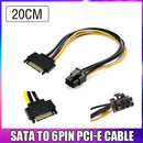 20CM 15 Pin SATA Power to 6 Pin PCIe PCI-e PCI Express Cable For Video Card