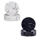 6x Coasters with Holder Marble Texture Round Cup Mat Pad Set For Drinks - Marble Black