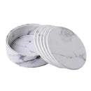 6x Coasters with Holder Marble Texture Round Cup Mat Pad Set For Drinks - Marble Black