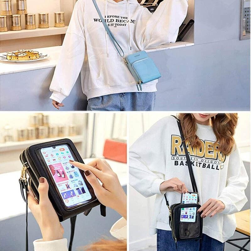 Women Crossbody Phone Purse Touch Screen Bag Rfid Blocking Wallet Shoulder Strap - Dark Green
