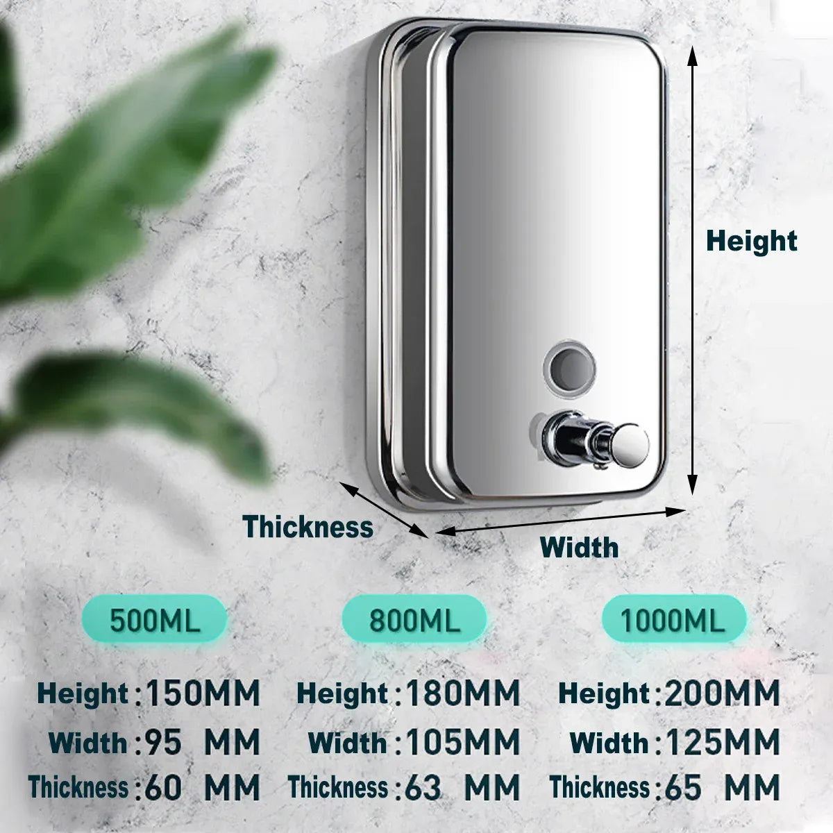 Stainless Steel Wall Mounted Soap Dispenser Hotel Bathroom Sanitizer Bottle - 800ML