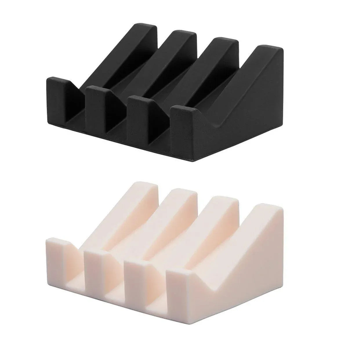 2PCS Silicone Soap Dish Holder Set Non-Slip Draining Soap Box Washable Pad Tray - White