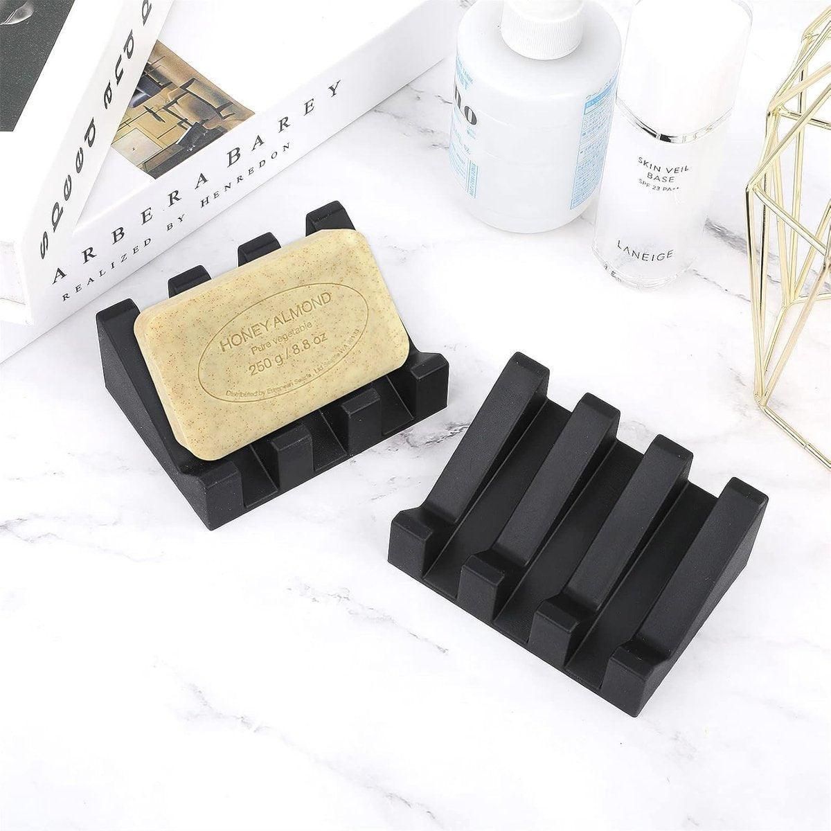 2PCS Silicone Soap Dish Holder Set Non-Slip Draining Soap Box Washable Pad Tray - White