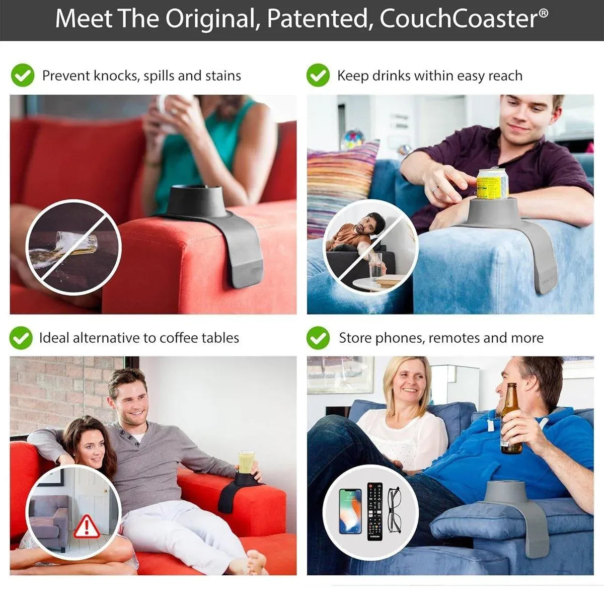 Couch Cup Holder Silicone Drink Coaster Tray Sofa Armrest Stand Car Cup Holder - Grey