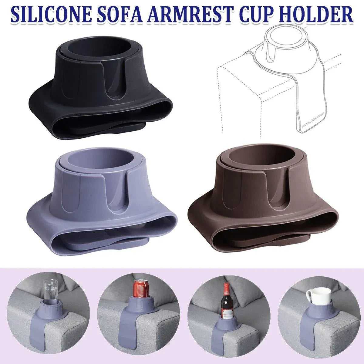 Couch Cup Holder Silicone Drink Coaster Tray Sofa Armrest Stand Car Cup Holder - Grey