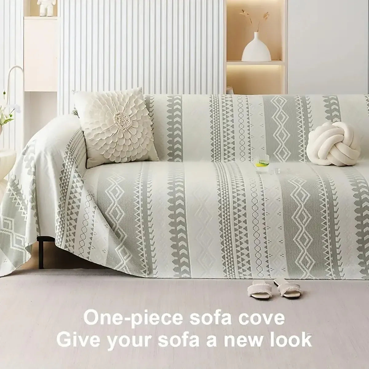 Sofa Cover Modern Geometric Green Breathable Soft for Living Room - 180 x 230cm