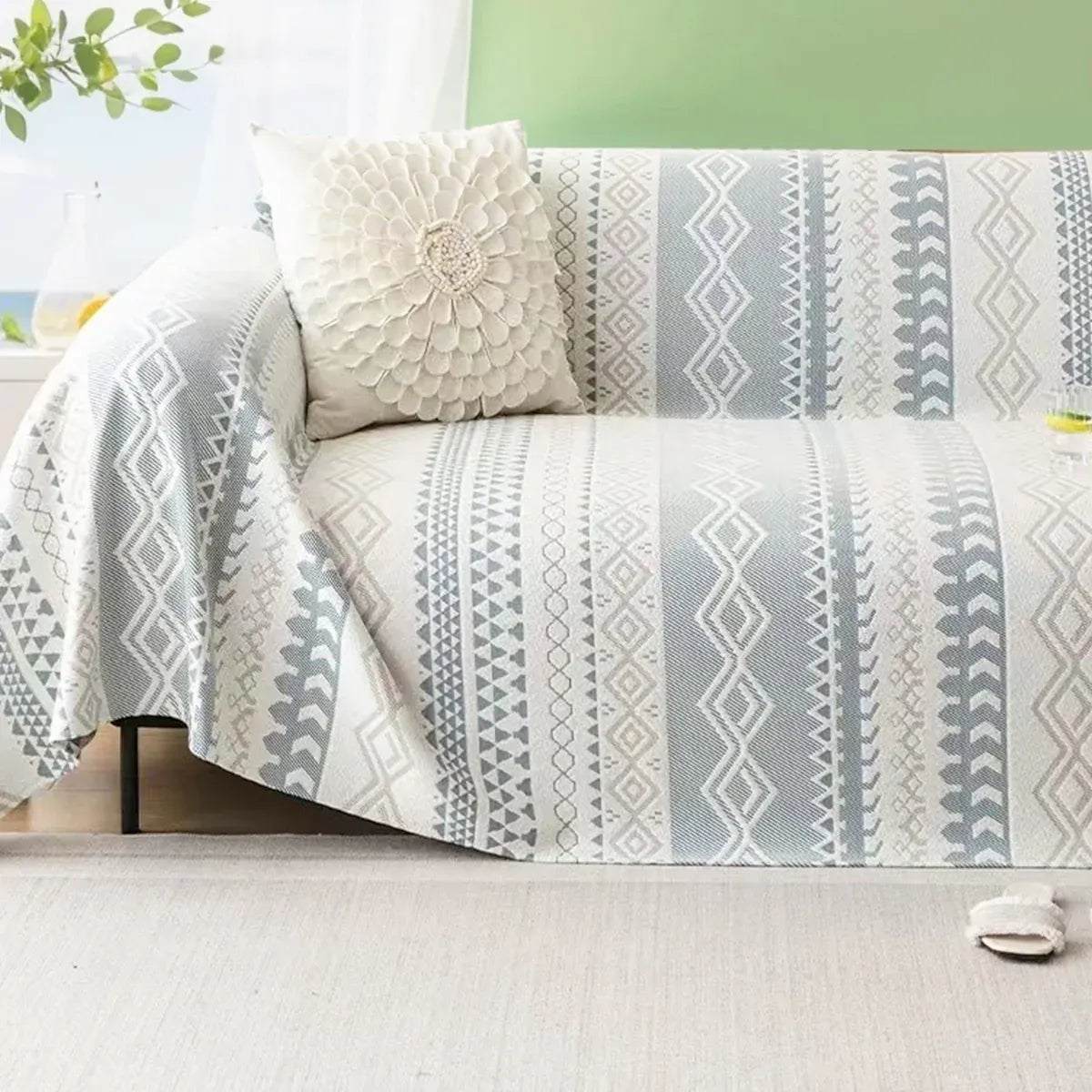 Sofa Cover Modern Geometric Green Breathable Soft for Living Room - 180 x 230cm