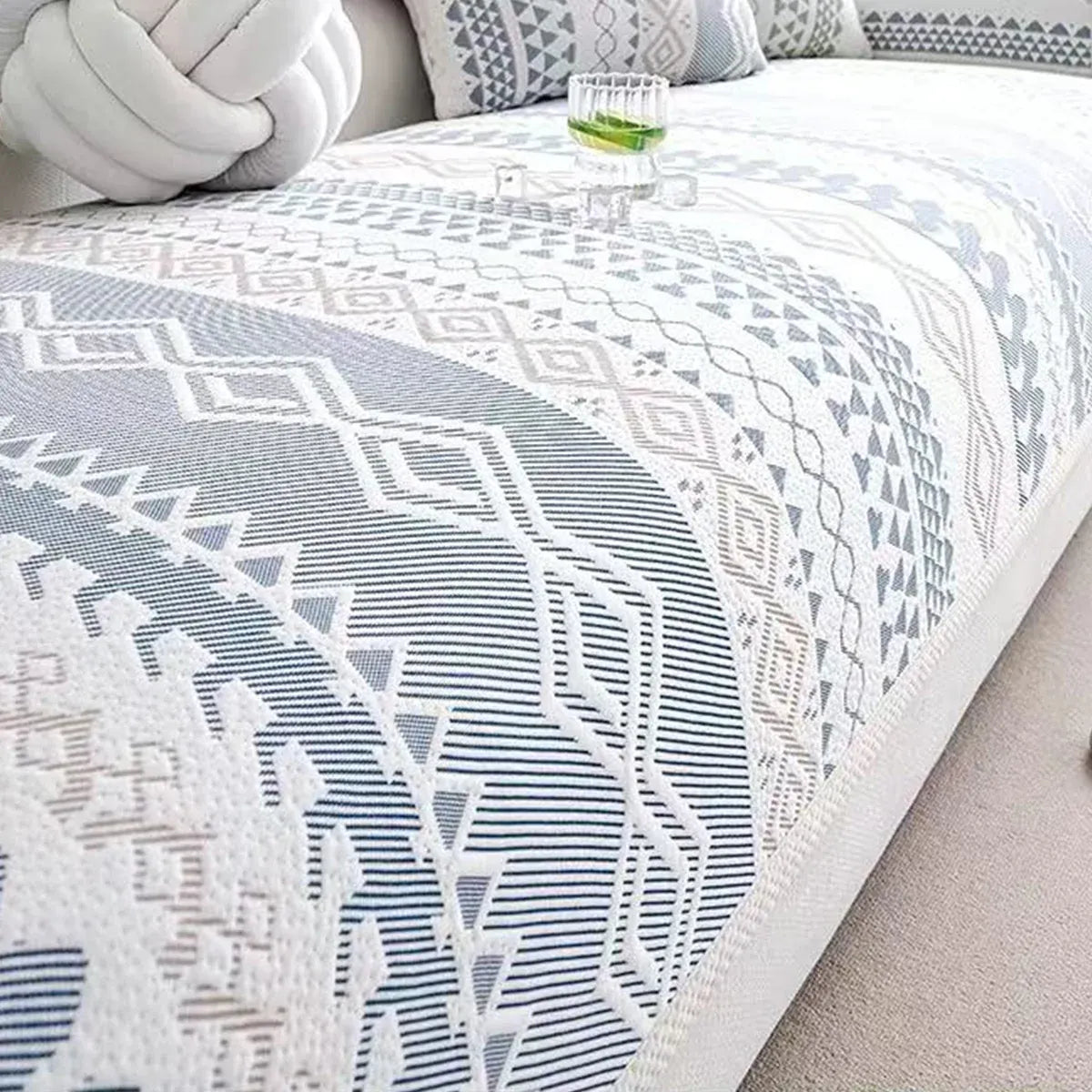 Sofa Cover Modern Geometric Green Breathable Soft for Living Room - 180 x 230cm