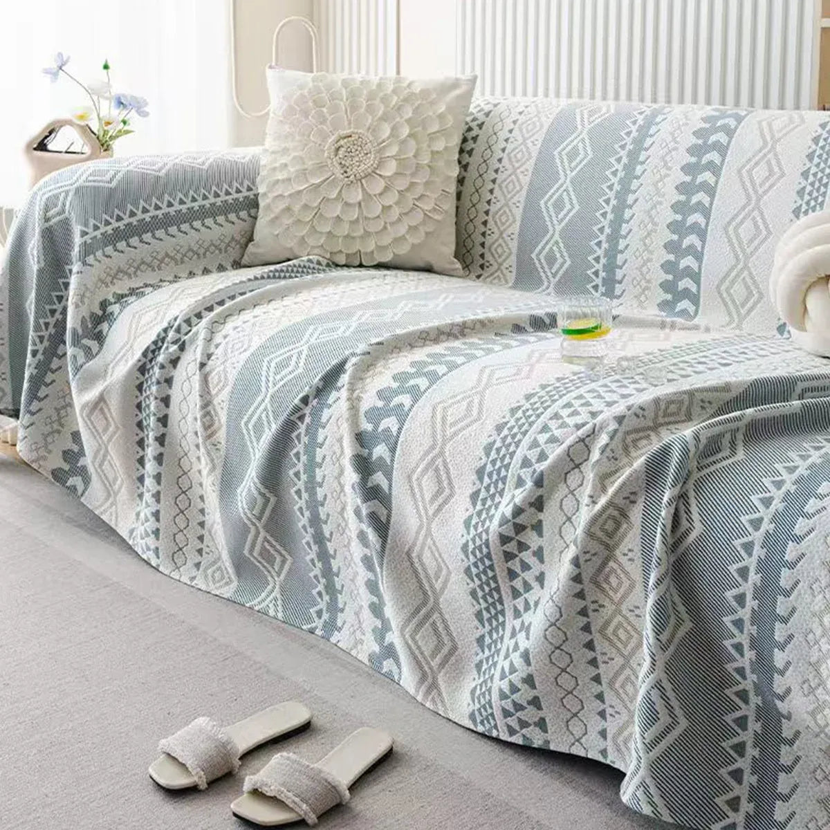 Sofa Cover Modern Geometric Green Breathable Soft for Living Room - 180 x 230cm