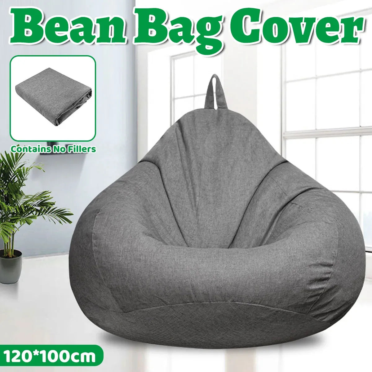 Large Bean Bag Chair Sofa Cover in Grey with Durable Fabric 120×100cm