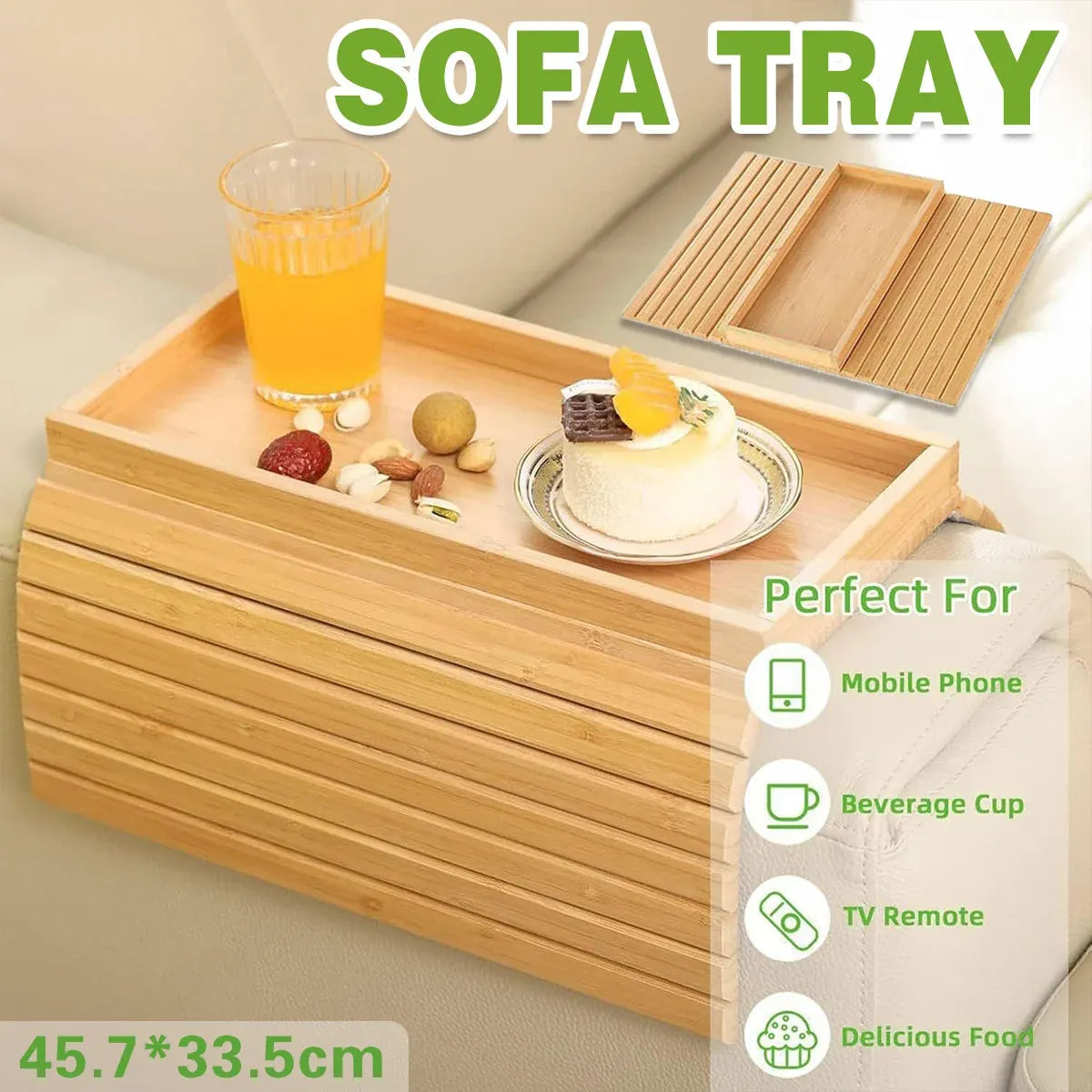 Sofa Armrest Foldable Tray Organizer Dinner Plate Storage Tray Multi-purpose