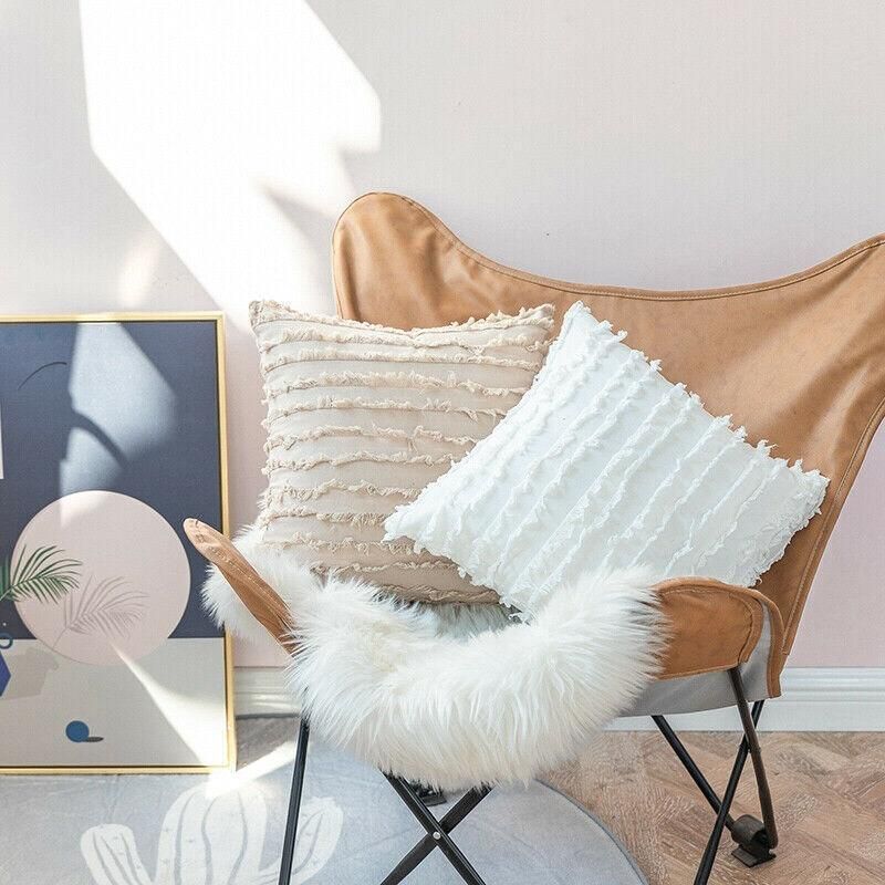 Boho Tassel Fringe Striped Cushion Cover Soft Home Decor Sofa Throw Pillow Case - Navy