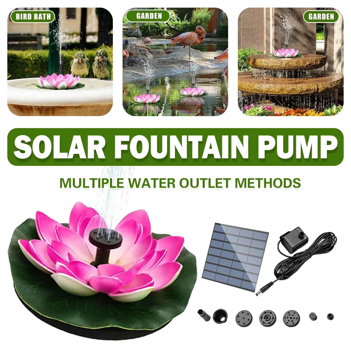 Water Fountain with Lotus Leaf Solar Bird Bath Fountain Pump Lotus Shaped Solar