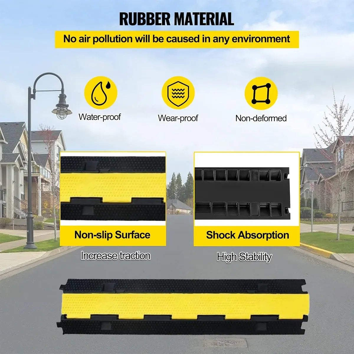 Rubber Slotted Speed Bump with Flip Cable Cover for Driveways