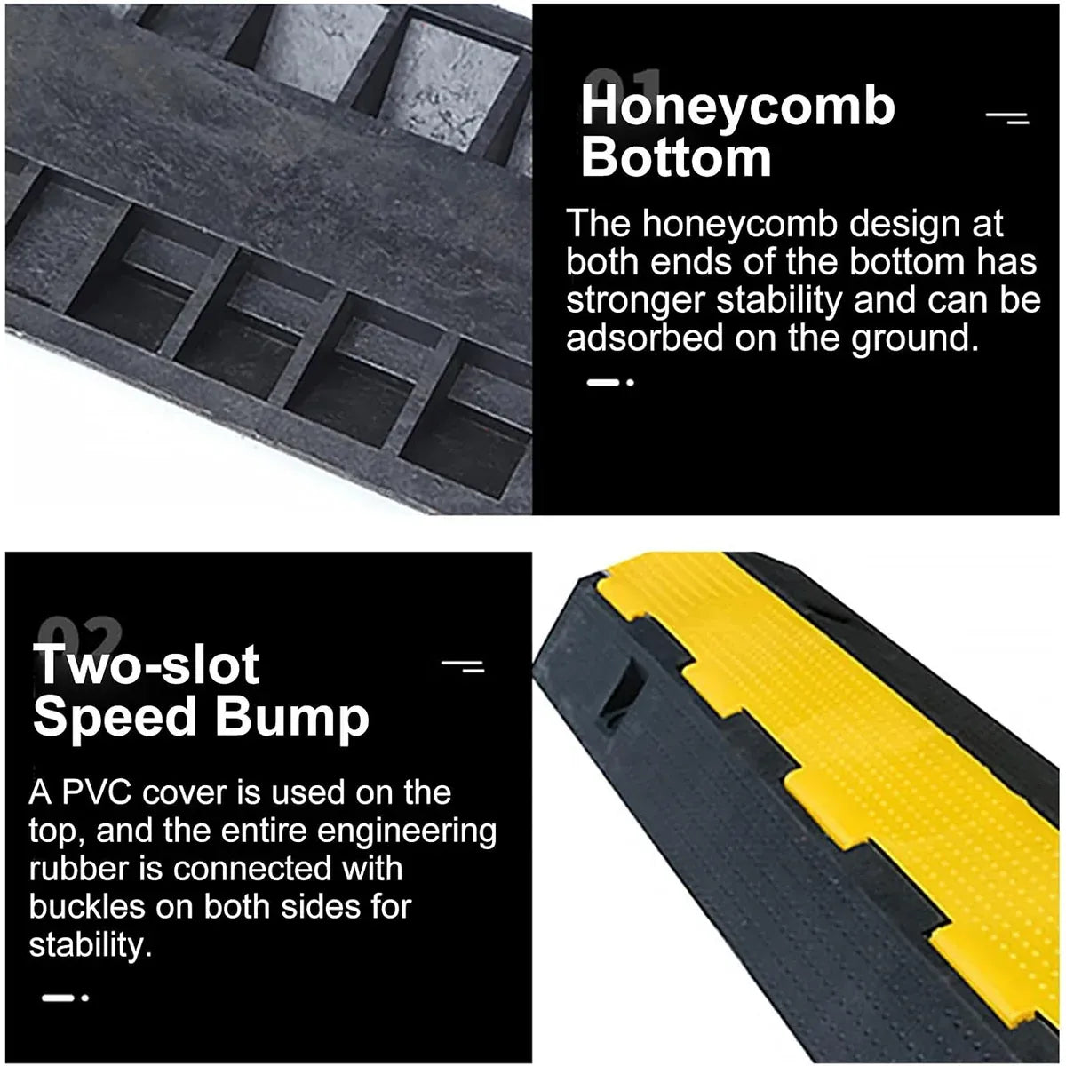 Rubber Slotted Speed Bump with Flip Cable Cover for Driveways