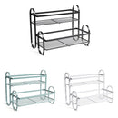 Iron Double Storage Shelf Organiser Durable Metal Rack for Kitchen Bathroom Use - Black