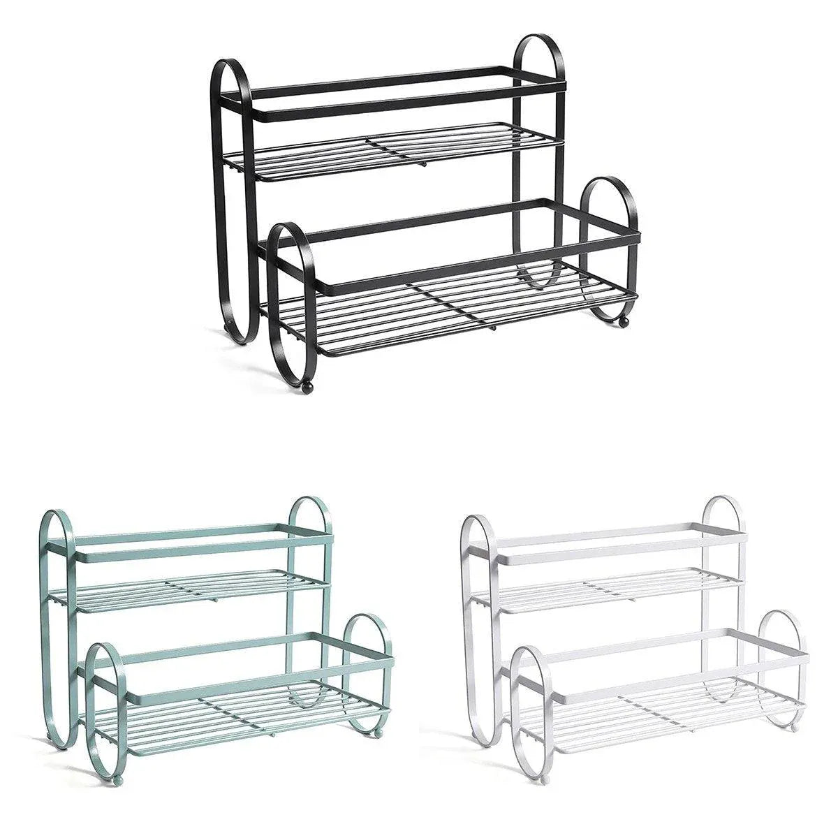 Iron Double Storage Shelf Organiser Durable Metal Rack for Kitchen Bathroom Use - Green