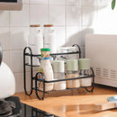 Iron Double Storage Shelf Organiser Durable Metal Rack for Kitchen Bathroom Use - Green