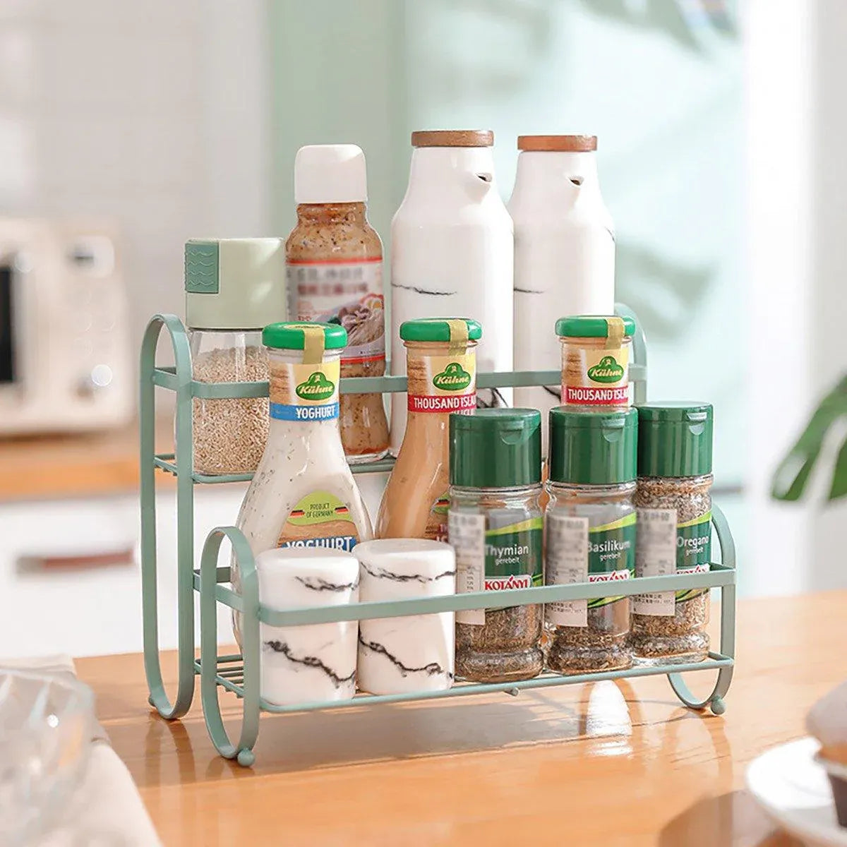 Iron Double Storage Shelf Organiser Durable Metal Rack for Kitchen Bathroom Use - Green